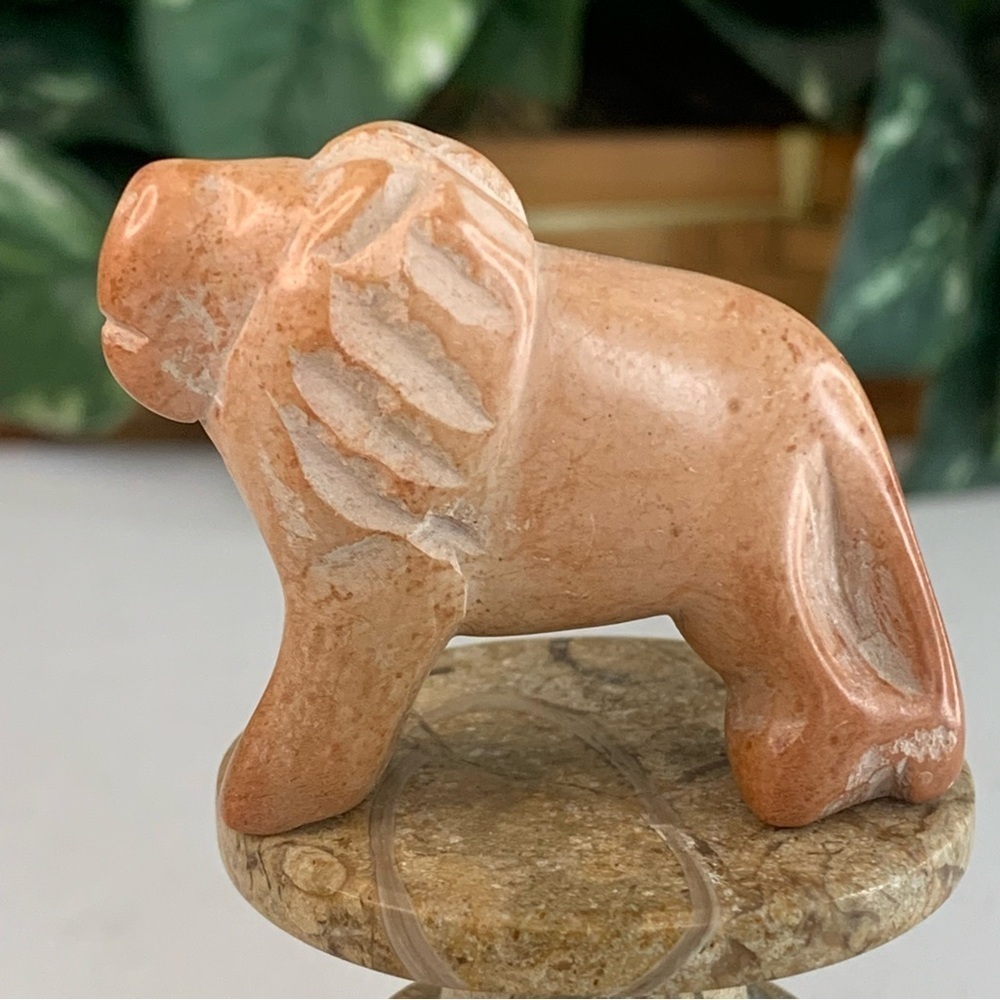 Kisii Soapstone Hand Carved Lion Figurine Stone Cat Carving Animal Figure 2”